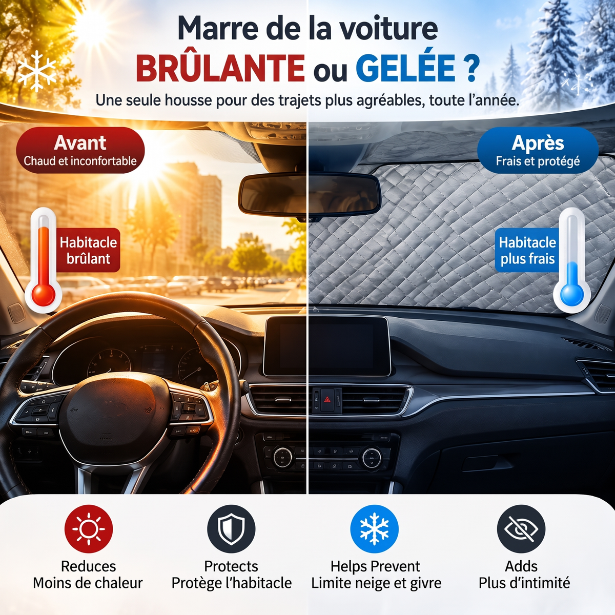 Housse de pare-brise aimantée toutes saisons – Marre de la voiture