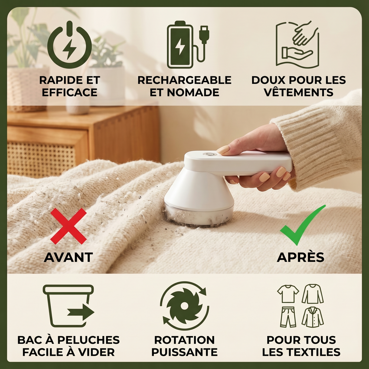 Rasoir anti-peluches électrique rechargeable pour vêtements – Rapide et efficace