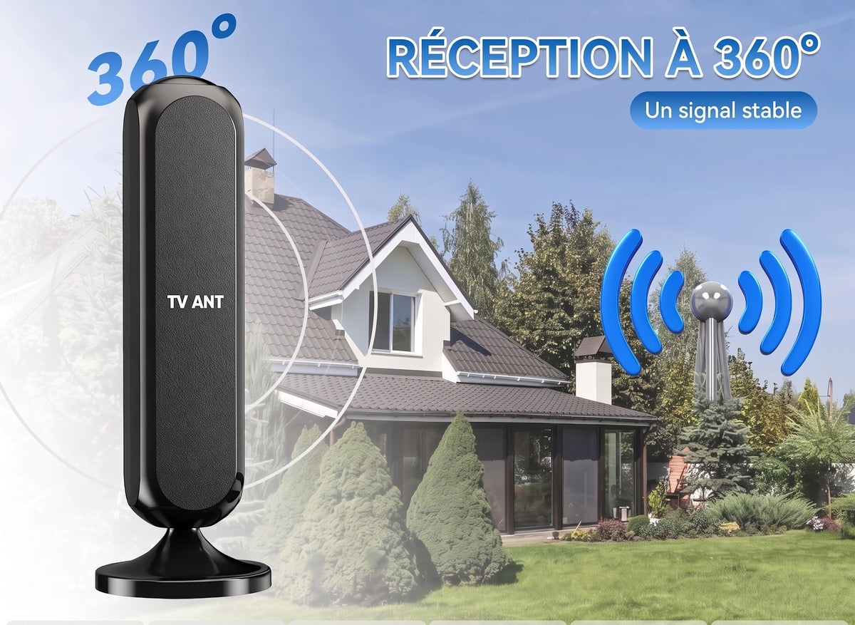Antenne TNT intérieure amplifiée à base aimantée, 360°