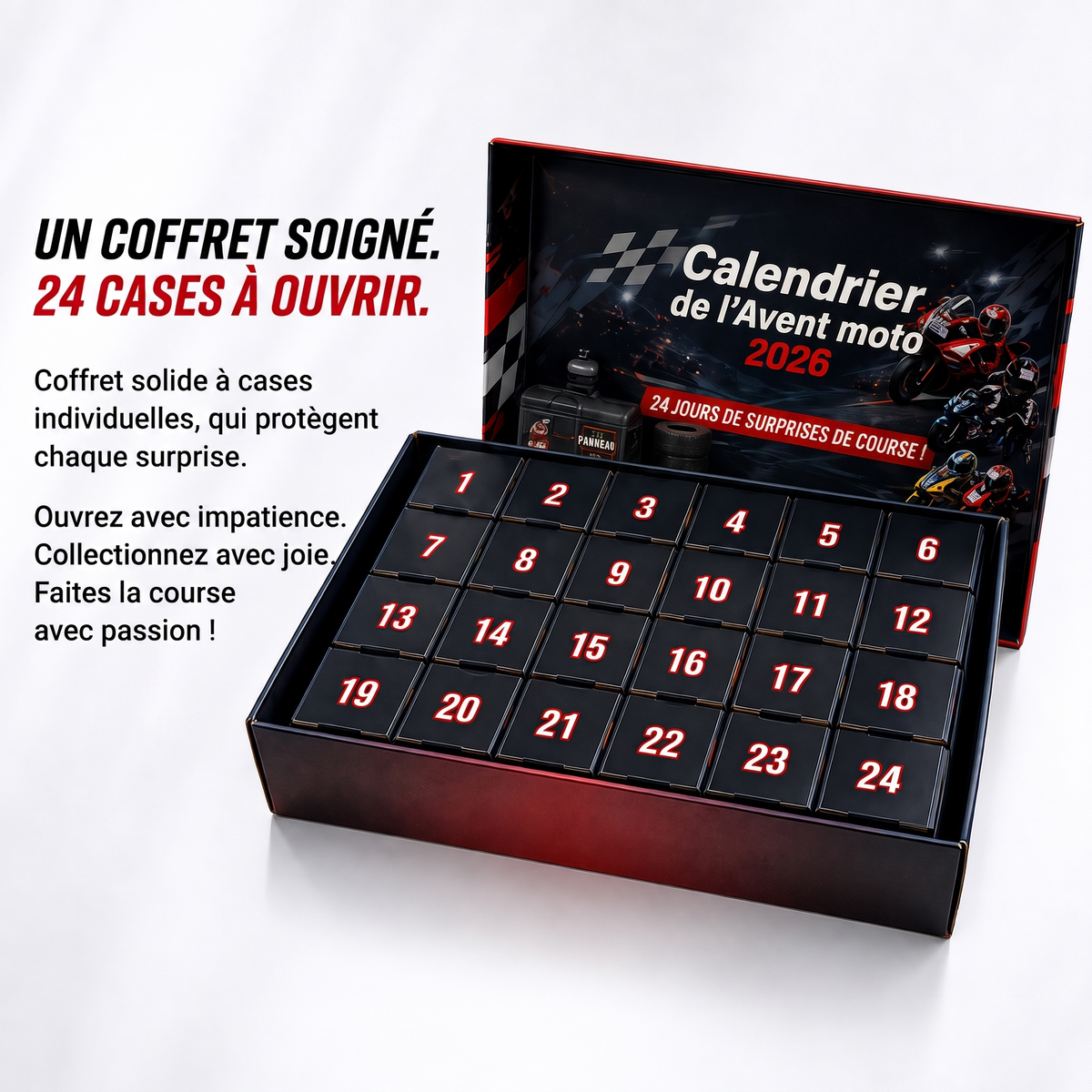 Calendrier de l’Avent moto : 24 surprises de course à collectionner – Un coffret soigné
