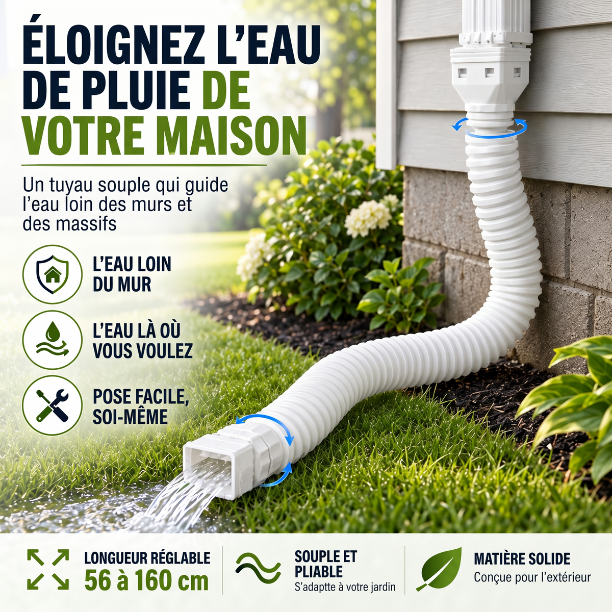 Rallonge flexible de descente de gouttière 56-160 cm, lot de 2