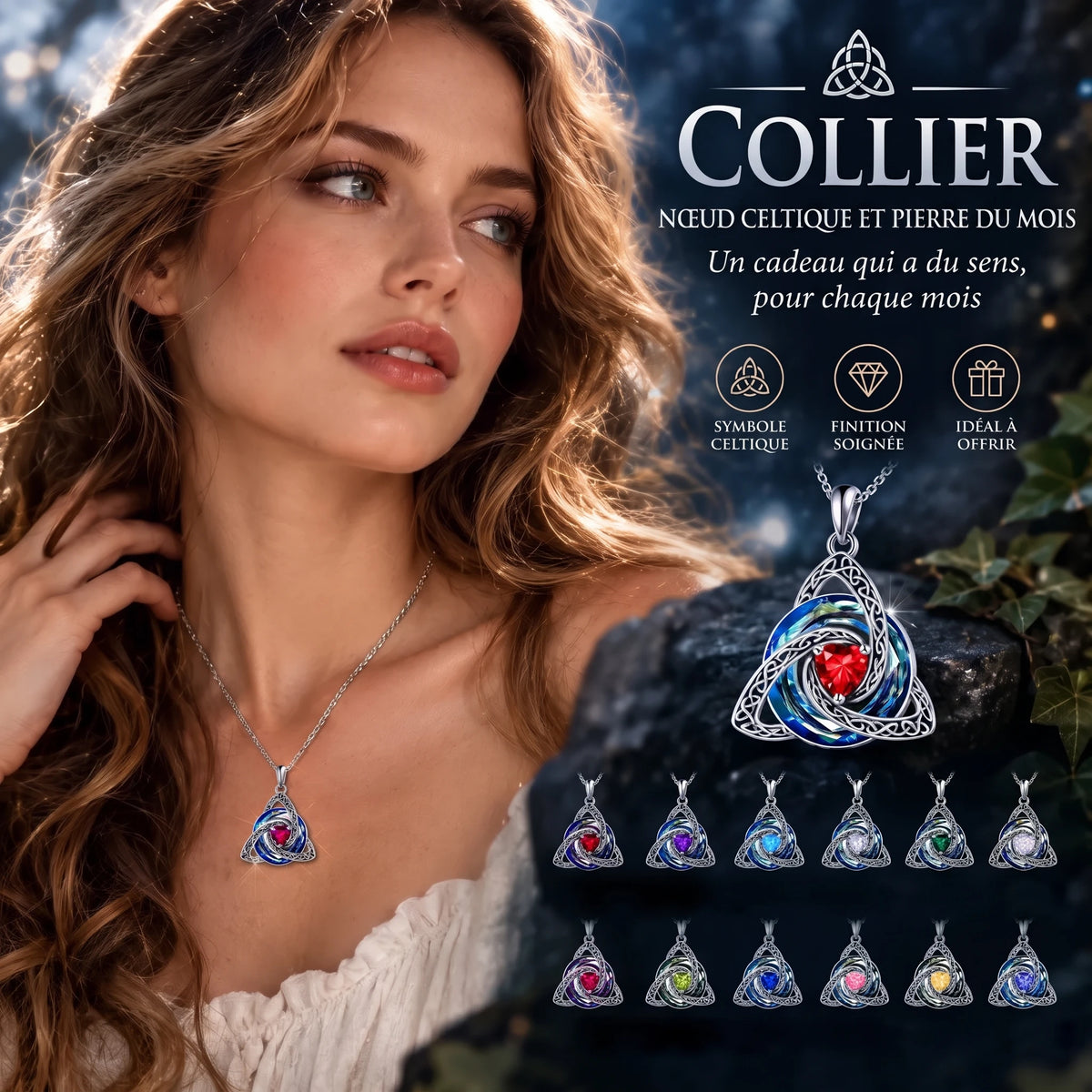 Collier nœud celtique avec pierre de naissance – Nœud celtique et pierre du mois