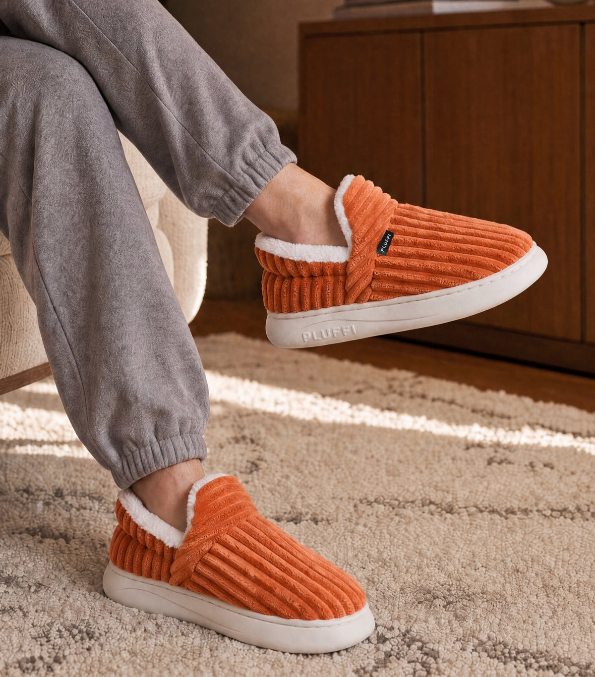 Chaussons nuage doublés, à enfiler, unis ou écossais