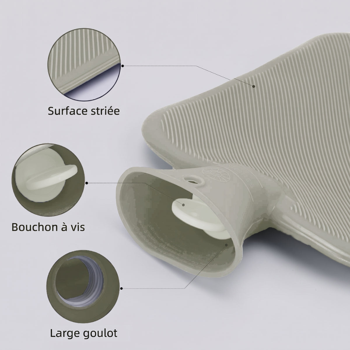 Bouillotte 1 L avec housse tricotée à rayures – Surface striée