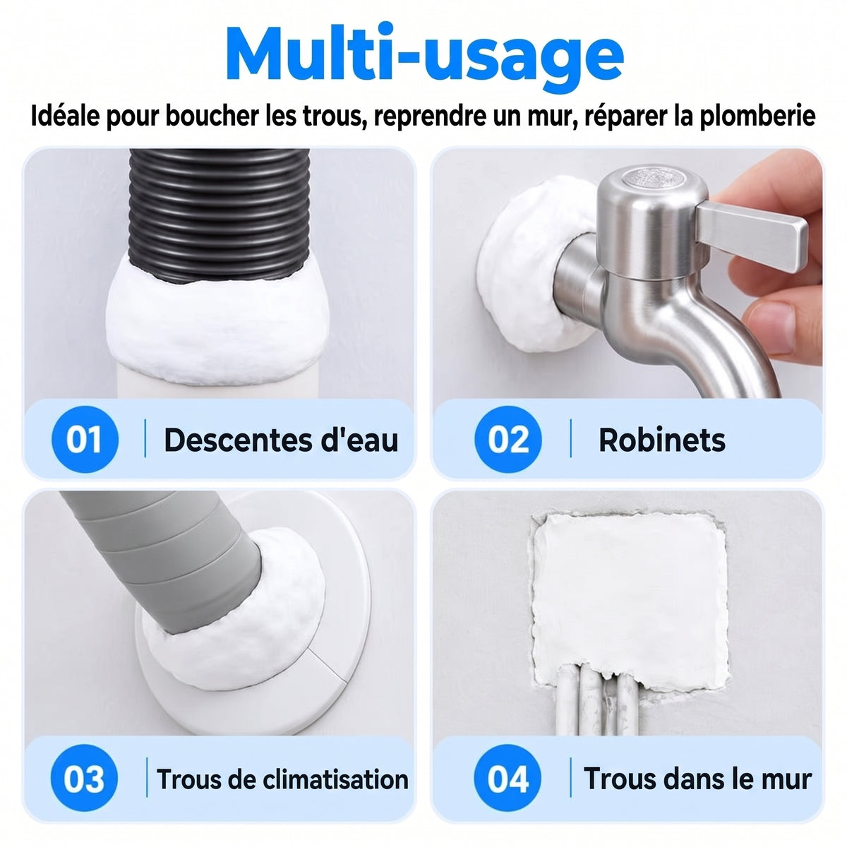 Pâte de rebouchage à modeler pour trous de mur et tuyaux – Multi-usage