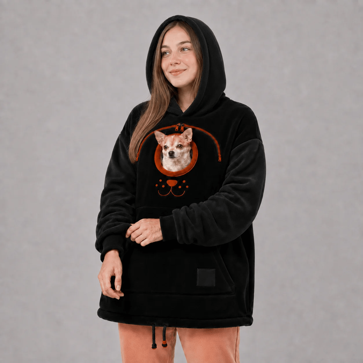 Sweat à capuche porte-animal, poche ventrale pour chat et petit chien