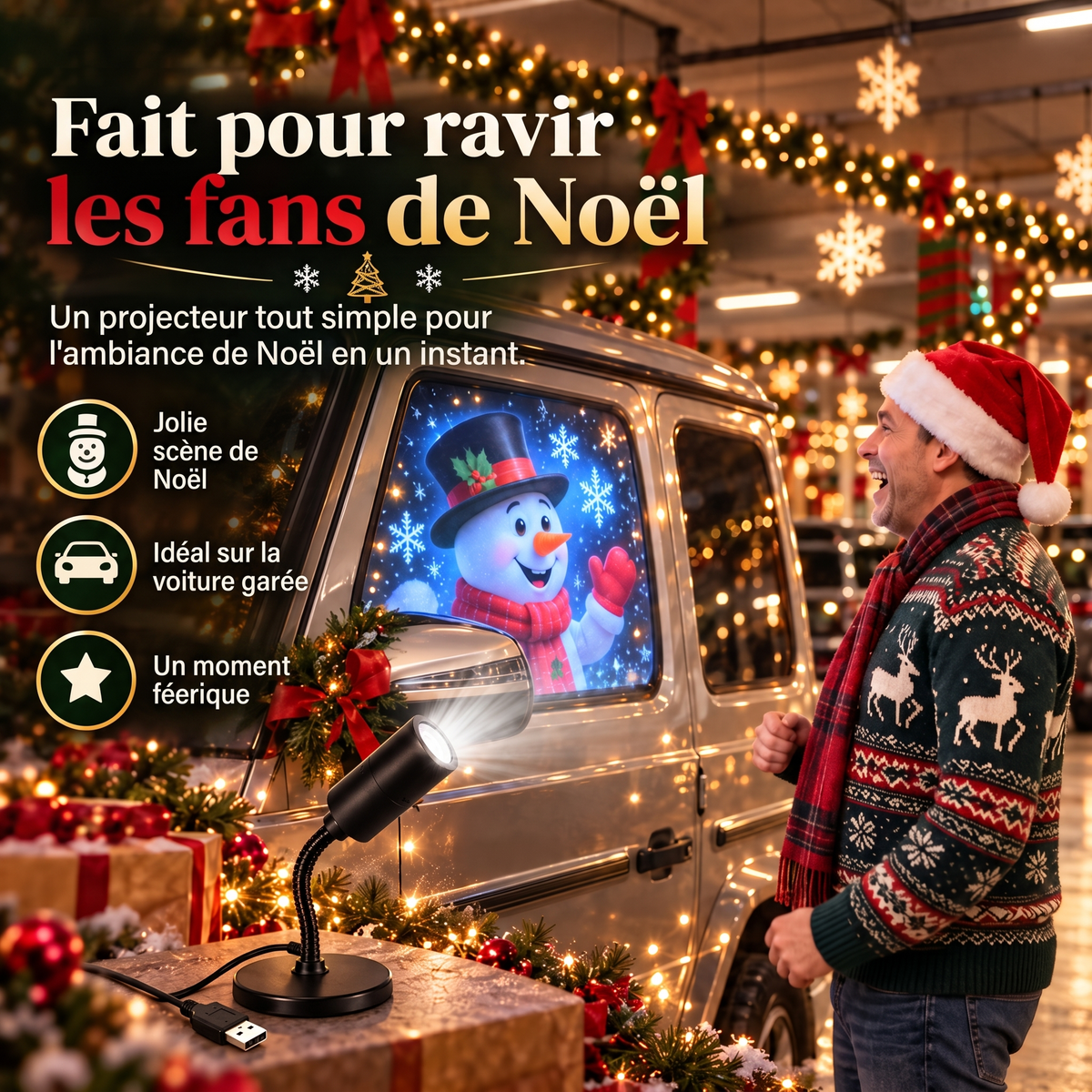 Projecteur de fenêtre de Noël USB – Fait pour ravir