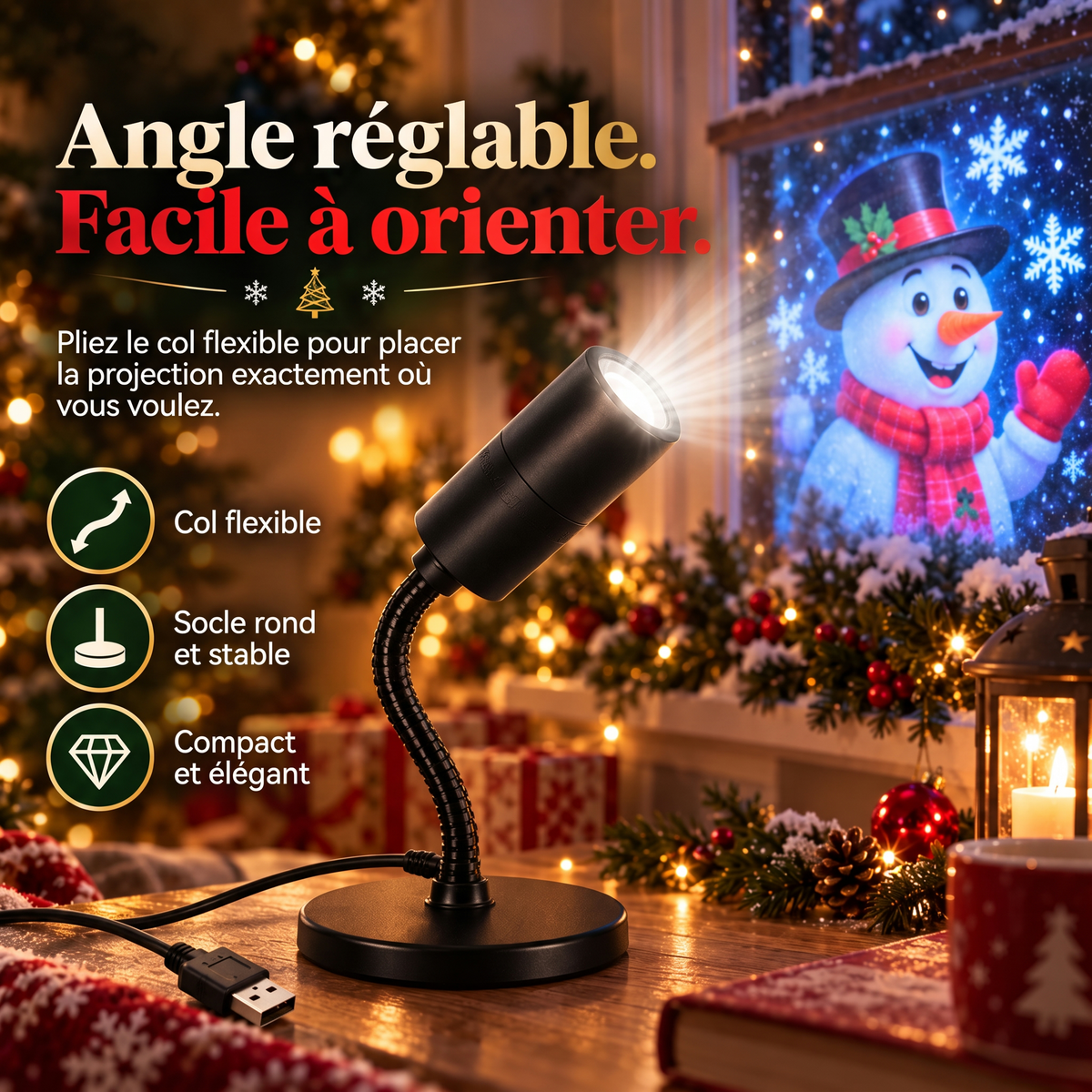 Projecteur de fenêtre de Noël USB – Angle réglable