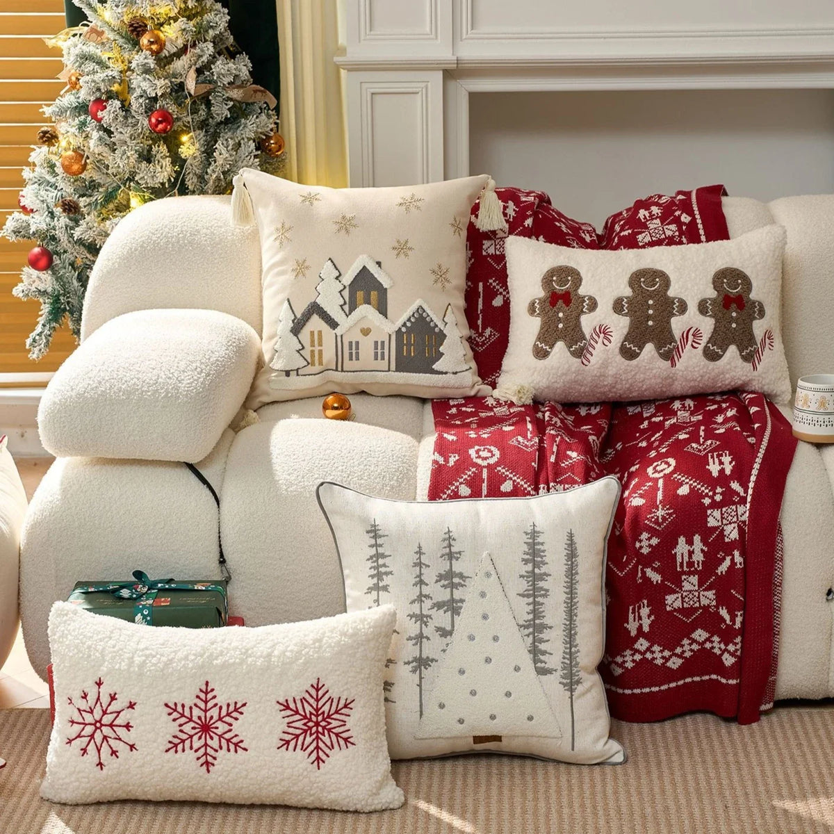 Housse de coussin de Noël brodée, 7 motifs de fête