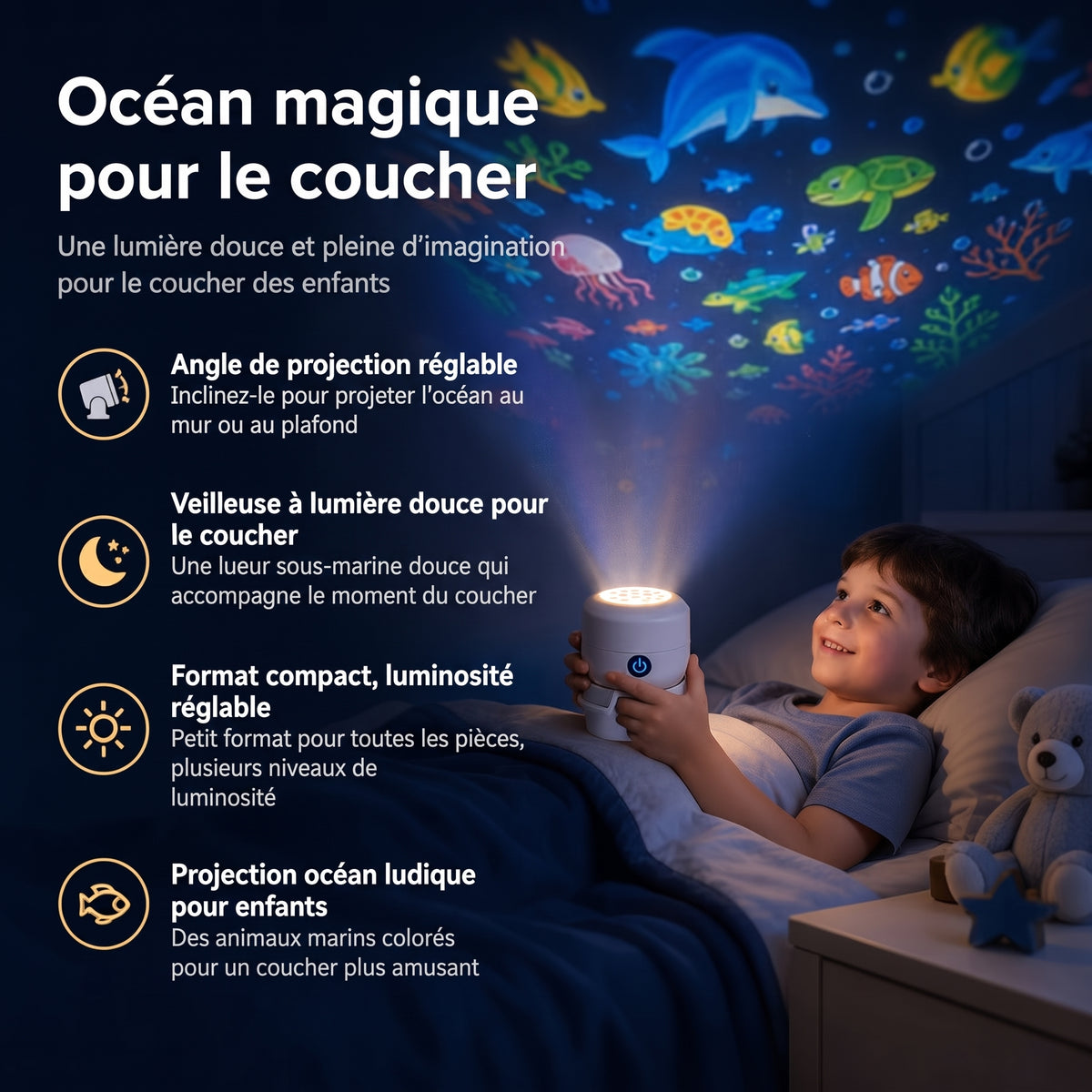 Veilleuse projecteur rotative – Océan, Coupe du monde, Flocons, Noël