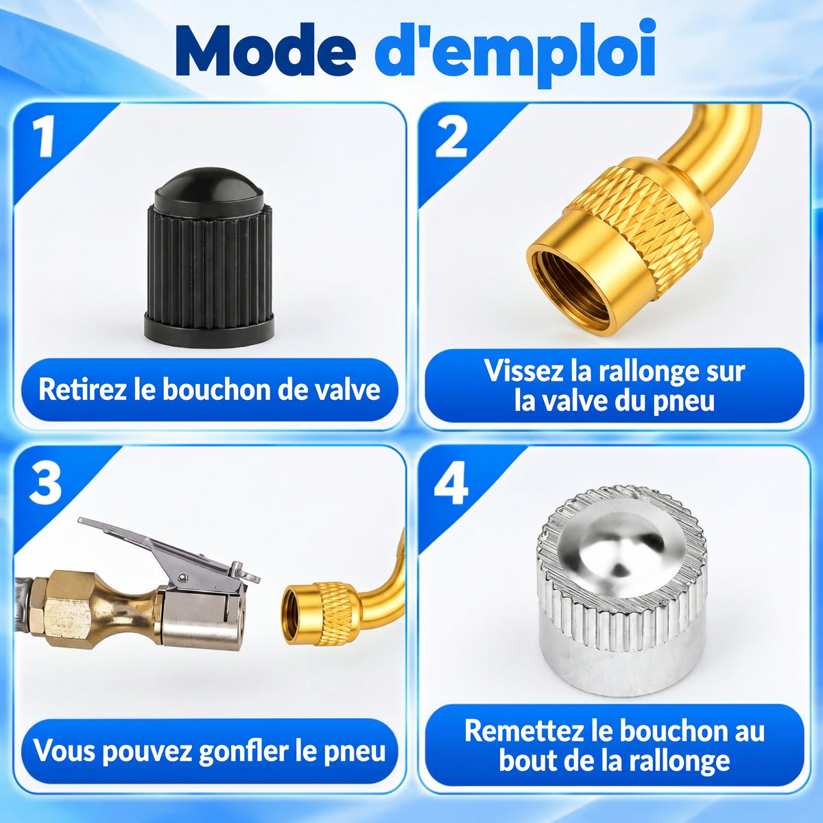 Rallonges de valve de pneu en laiton – Mode d'emploi
