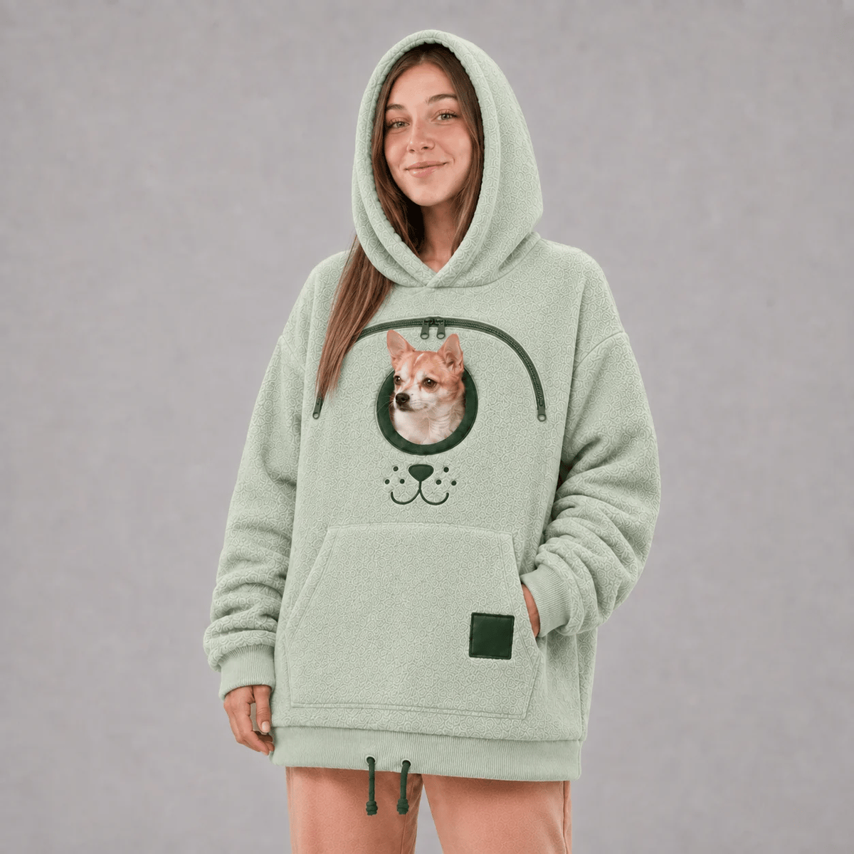 Sweat à capuche porte-animal, poche ventrale pour chat et petit chien