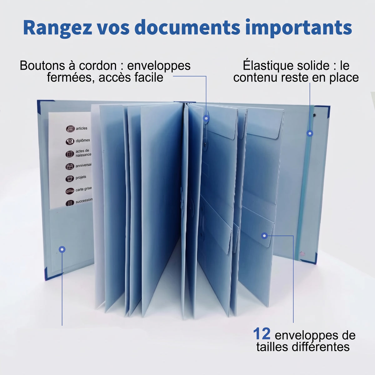 Trieur de documents accordéon 12 pochettes, format A4