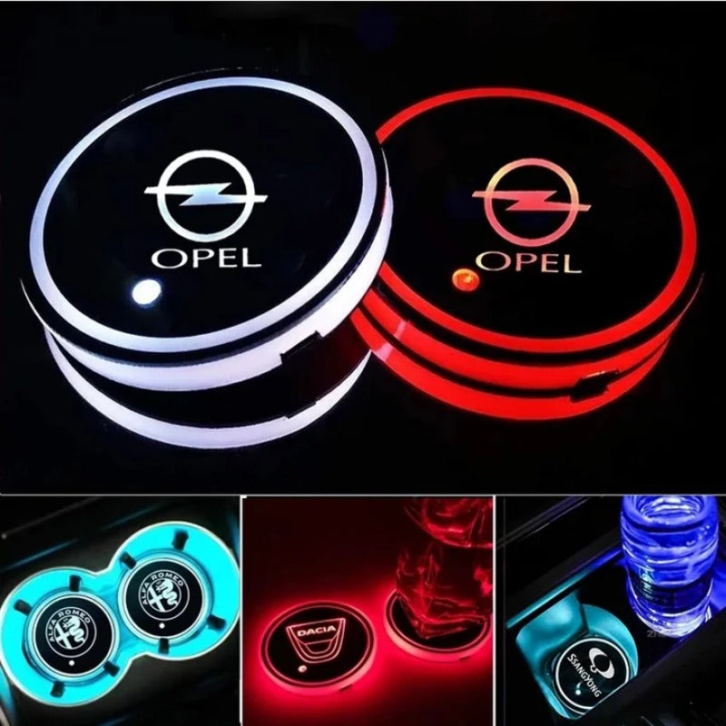 Dessous de verre LED pour voiture, 7 couleurs, lot de 2