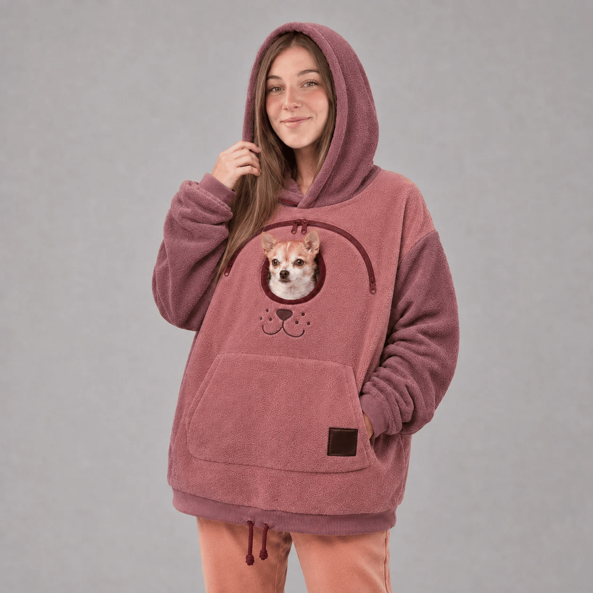Sweat à capuche porte-animal, poche ventrale pour chat et petit chien