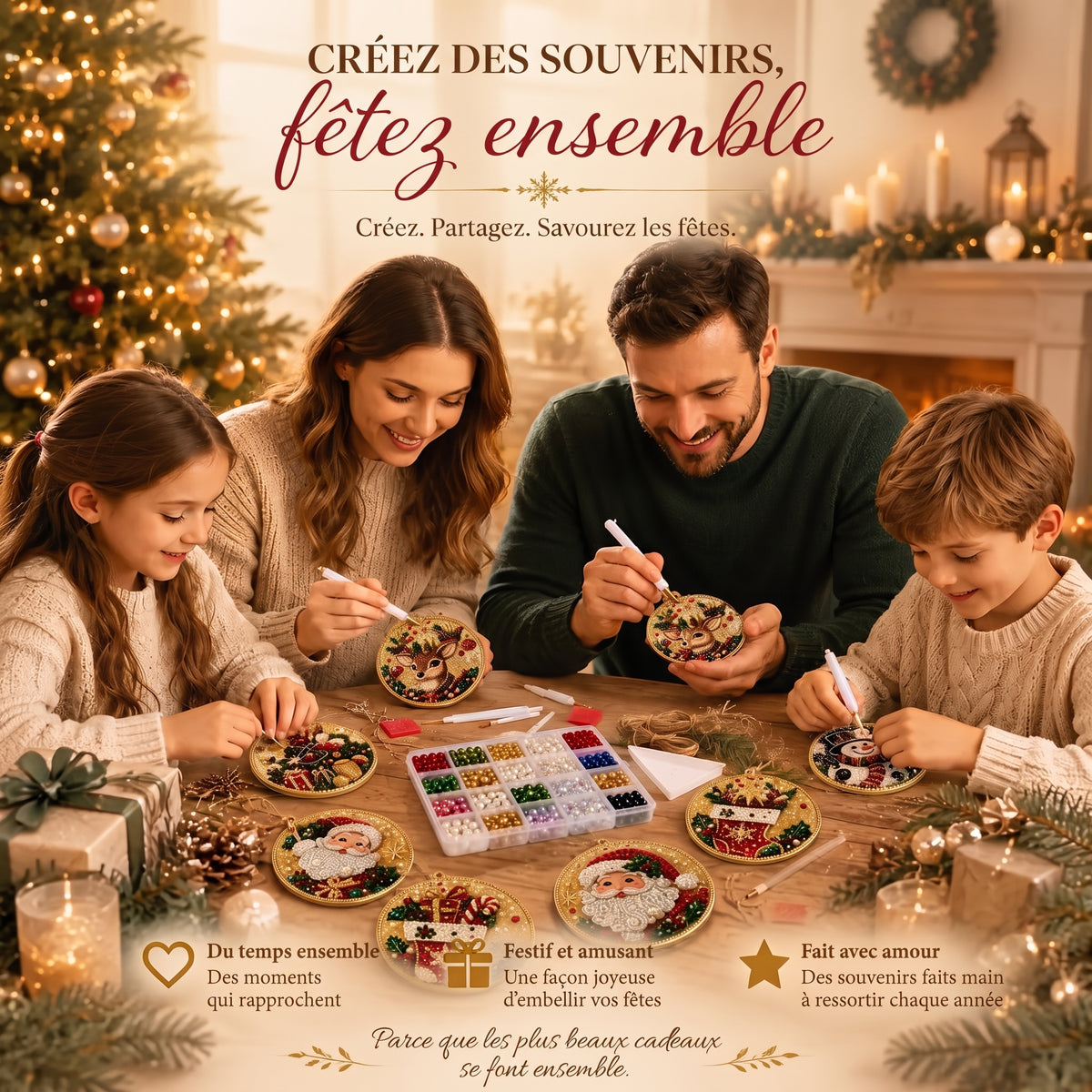 Kit d'ornements de Noël en broderie diamant – Créez des souvenirs,