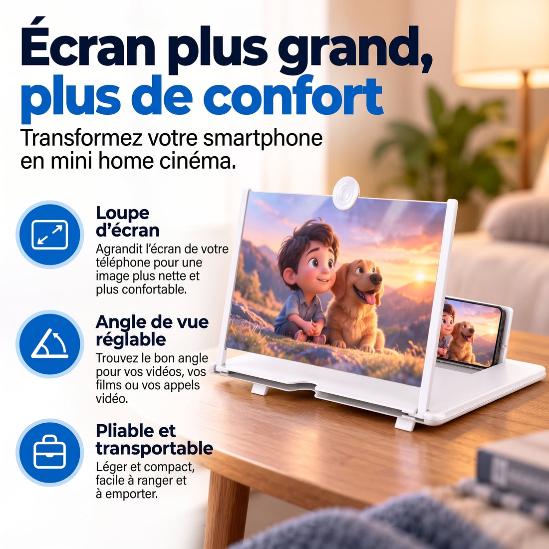 Loupe d'écran 3D incurvée pour smartphone, pliable