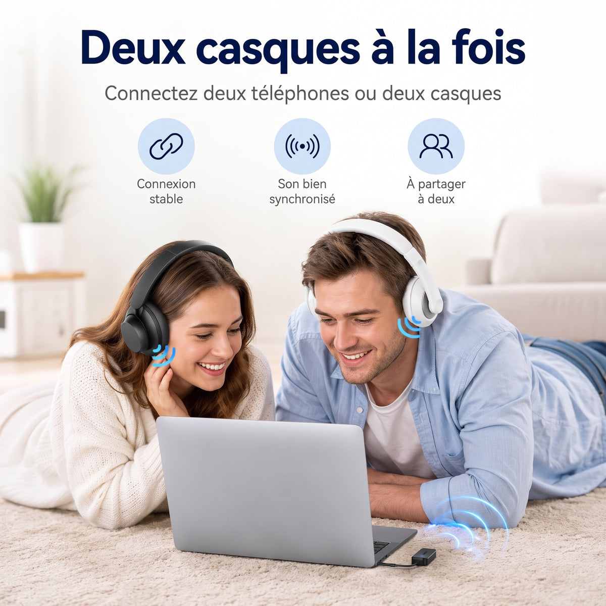 Émetteur-récepteur Bluetooth 5.4 2-en-1 – Deux casques à la fois