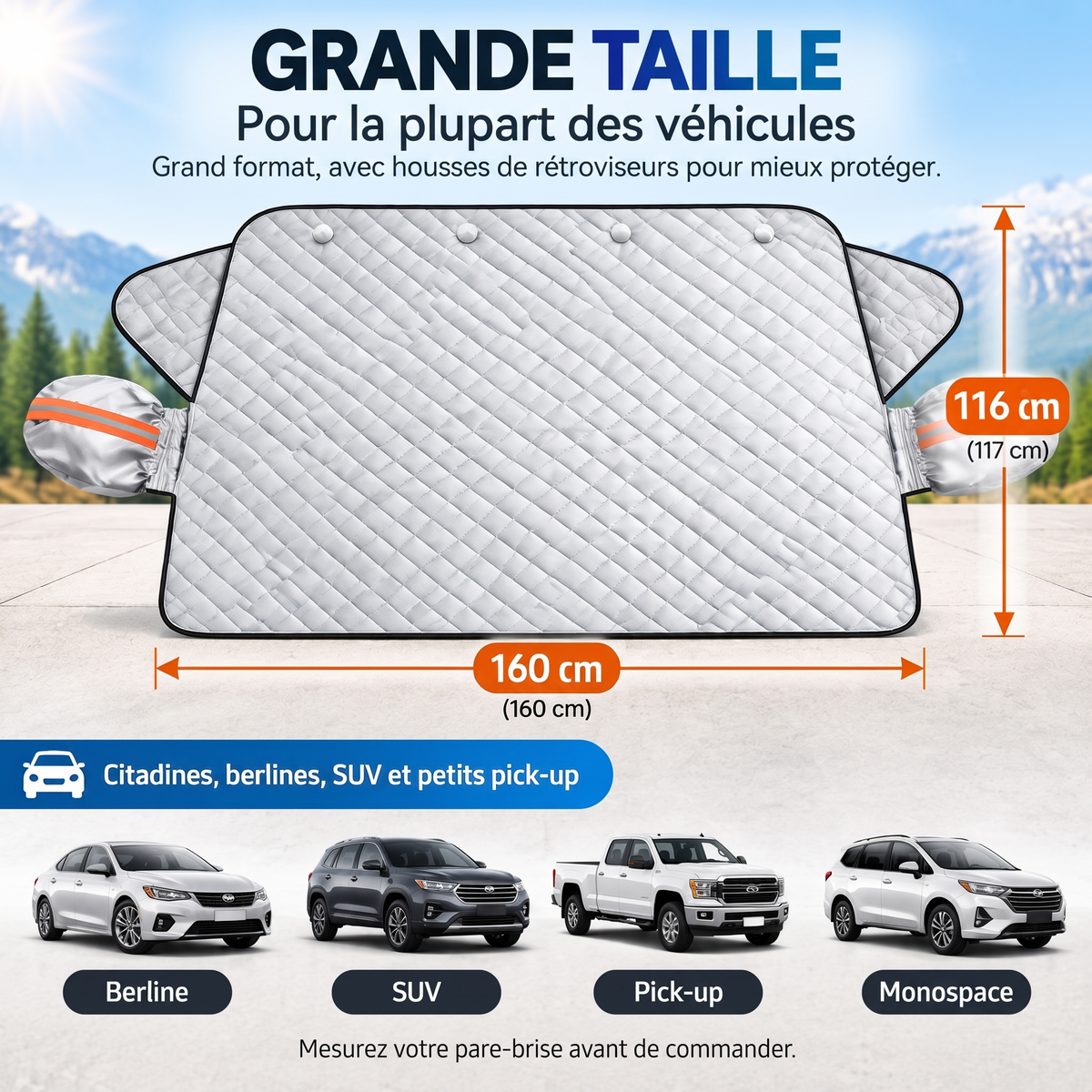 Housse de pare-brise aimantée toutes saisons – Grande taille