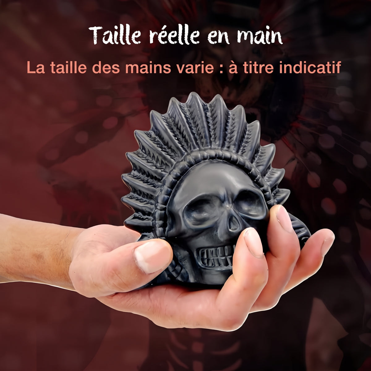 Sifflet aztèque en céramique en forme de crâne, noir mat