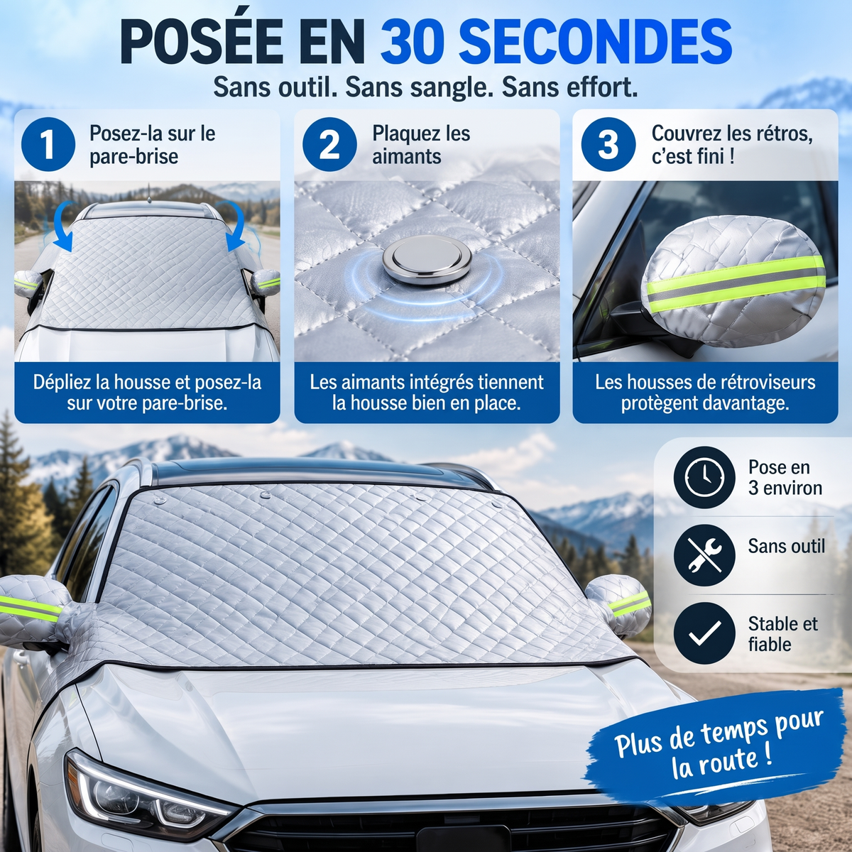 Housse de pare-brise aimantée toutes saisons – Posée en 30 secondes