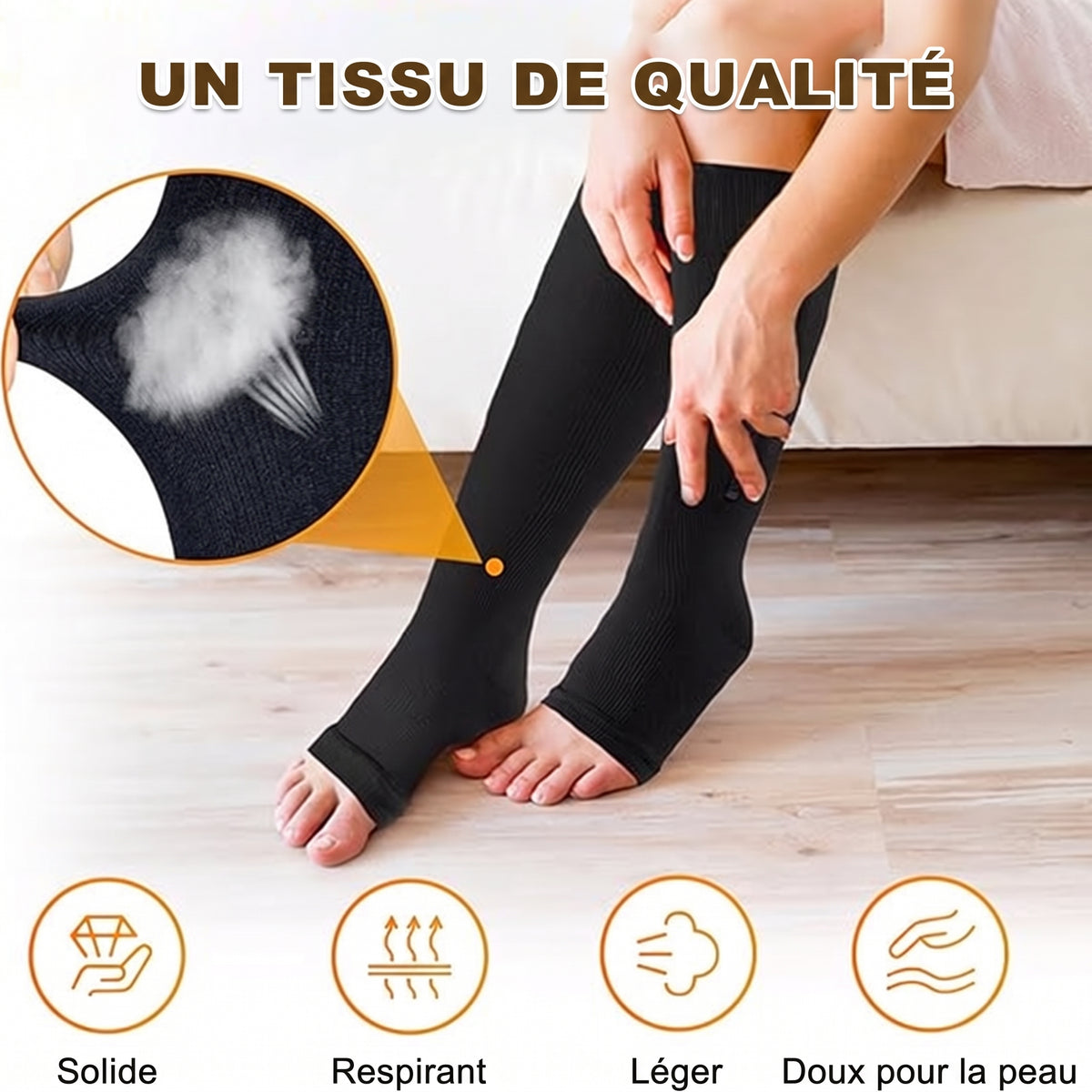 Chaussettes de compression à fermeture éclair, enfilage facile