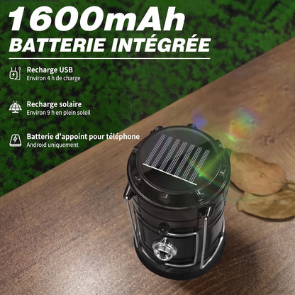 Lanterne de camping solaire et USB – 1 600 mAh