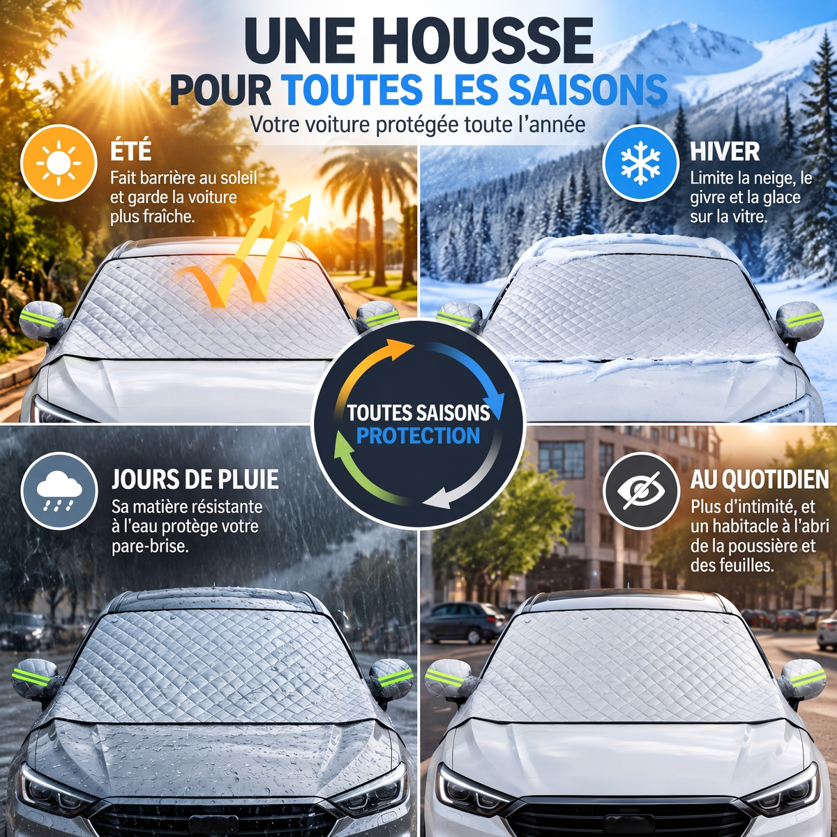 Housse de pare-brise aimantée toutes saisons – Une housse