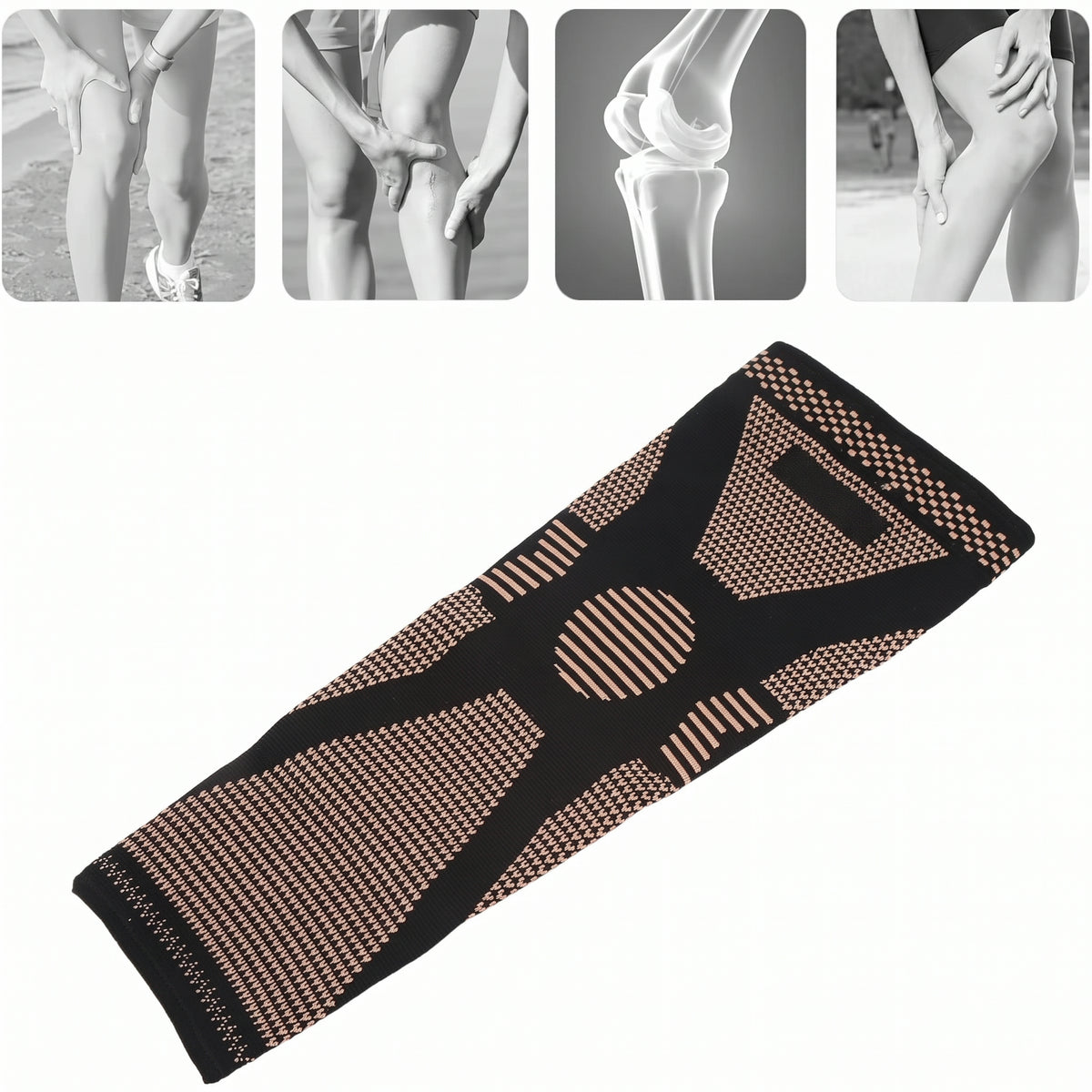 Manchon de compression long pour le genou, bandes antidérapantes