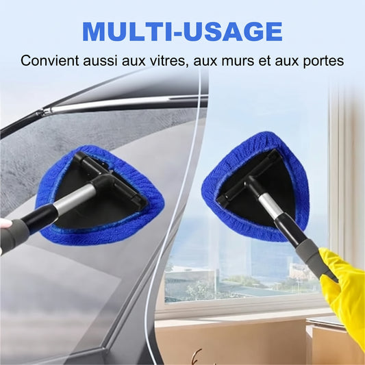 Brosse microfibre pivotante pour vitres de voiture, manche extensible