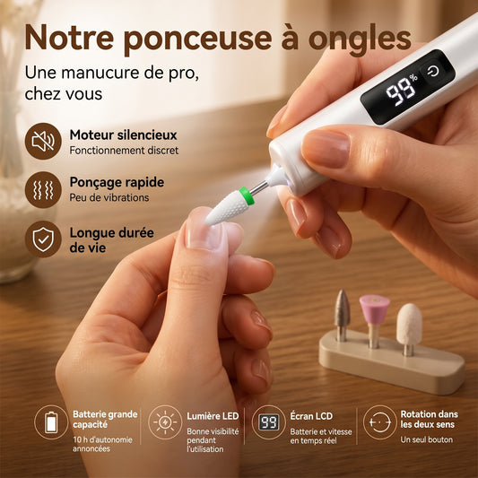 Ponceuse à ongles électrique rechargeable, écran LCD et lumière LED