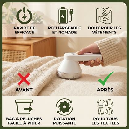 Rasoir anti-peluches électrique rechargeable pour vêtements – Rapide et efficace
