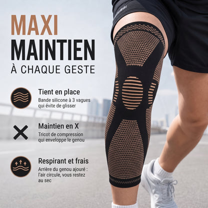 Manchon de compression long pour le genou, bandes antidérapantes