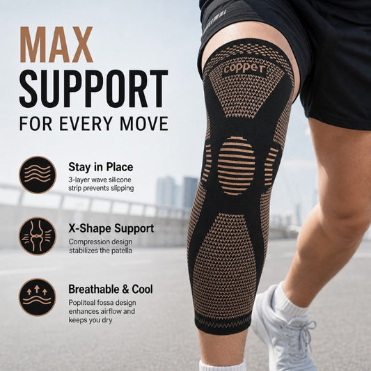 Manchon de compression long pour le genou, bandes antidérapantes