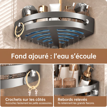 Étagère d'angle de douche à ventouses – Fond ajouré : l'eau s'écoule