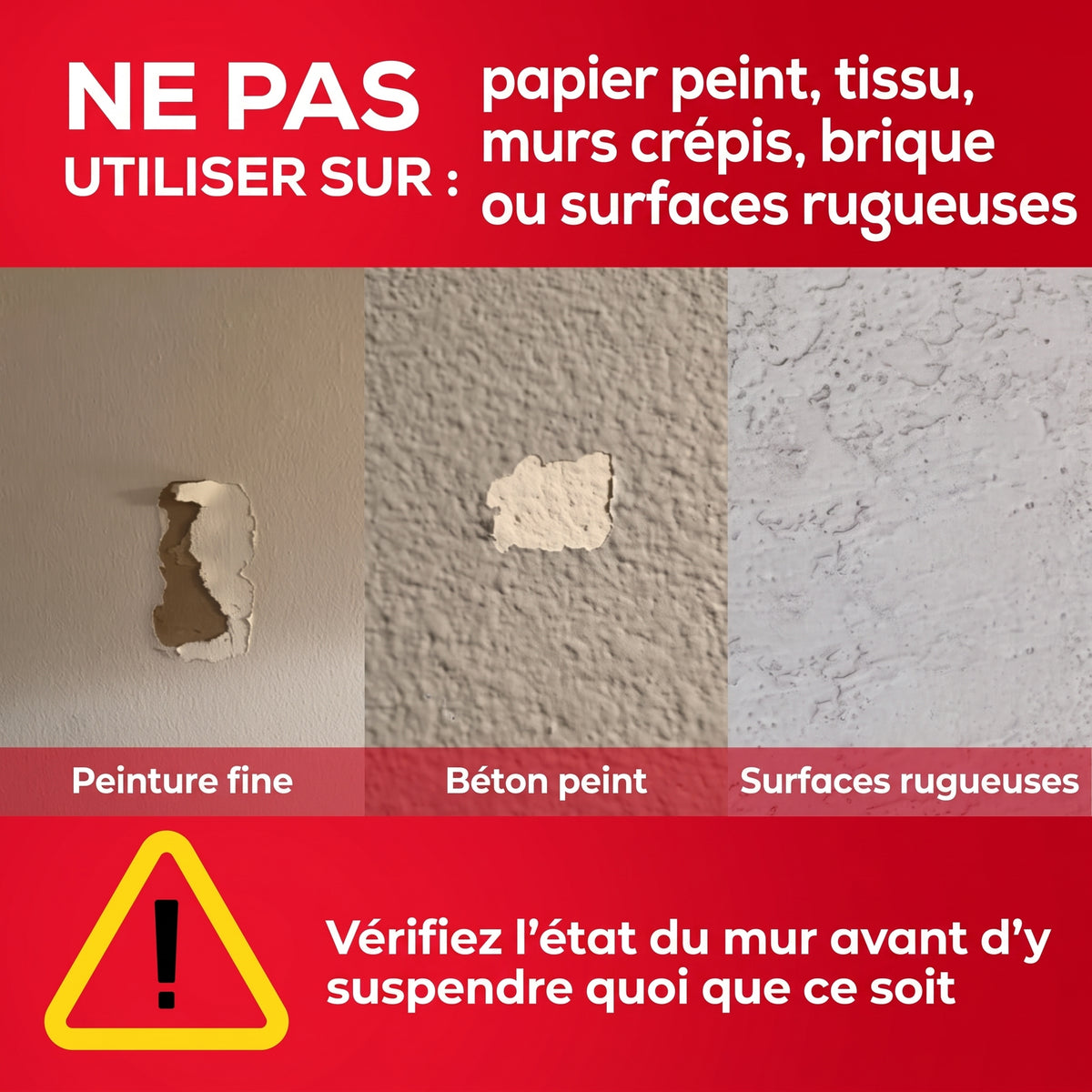 Crochets muraux adhésifs renforcés, pose sans perçage