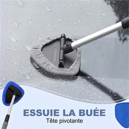 Brosse microfibre pivotante pour vitres de voiture, manche extensible