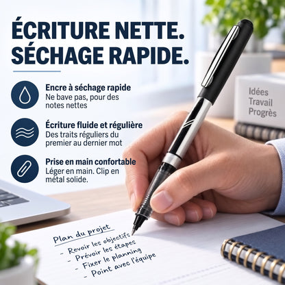Stylos roller à séchage rapide, pointe 0,5 mm, lot de 12
