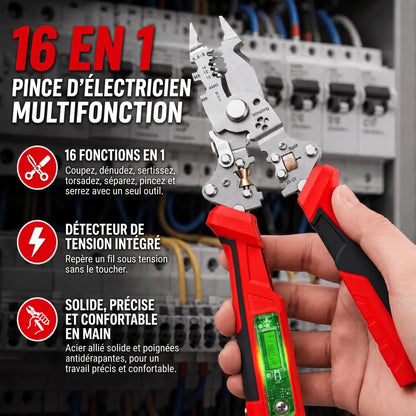 Pince à dénuder multifonction 16 en 1 avec détecteur de tension