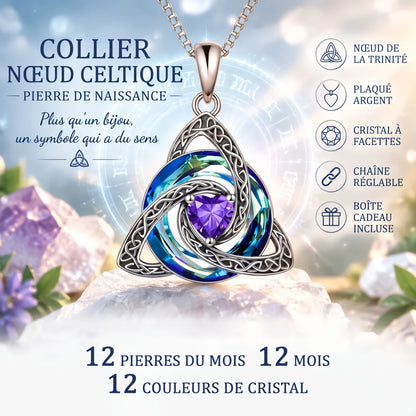 Collier nœud celtique avec pierre de naissance, boîte cadeau incluse
