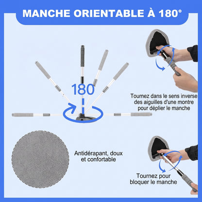 Brosse microfibre pivotante pour vitres de voiture, manche extensible