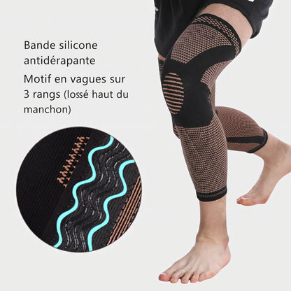 Manchon de compression long pour le genou, bandes antidérapantes