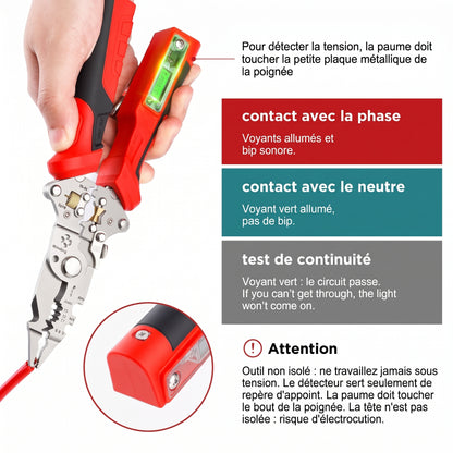 Pince à dénuder multifonction 16 en 1 avec détecteur de tension – Contact avec la phase
