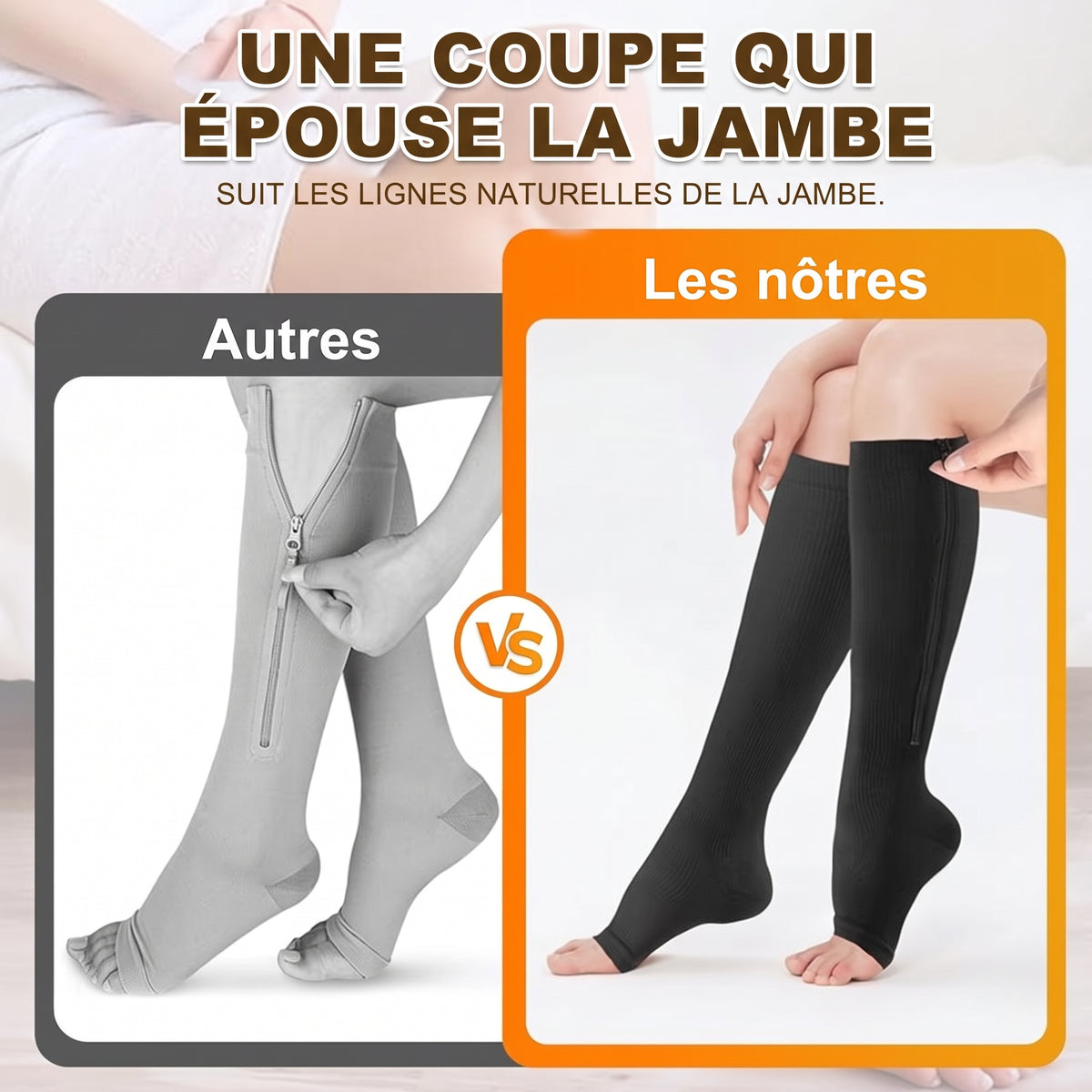 Chaussettes de compression à fermeture éclair, enfilage facile
