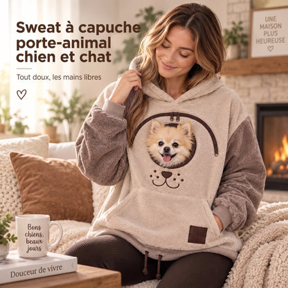 Sweat à capuche porte-animal, poche ventrale pour chat et petit chien