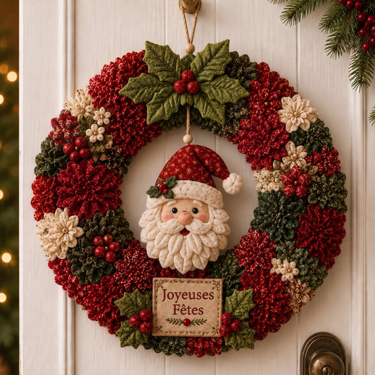 Kit couronne de Noël en tissu à piquer, effet 3D, à faire soi-même