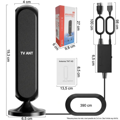 Antenne TNT intérieure amplifiée à base aimantée, 360°