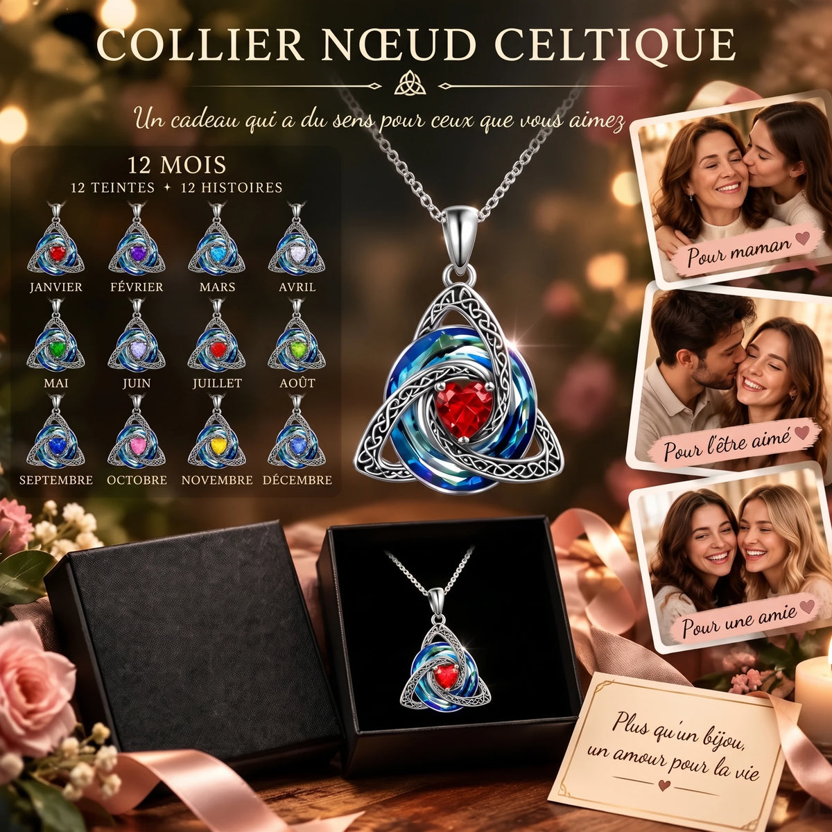 Collier nœud celtique avec pierre de naissance – Collier nœud celtique (5)