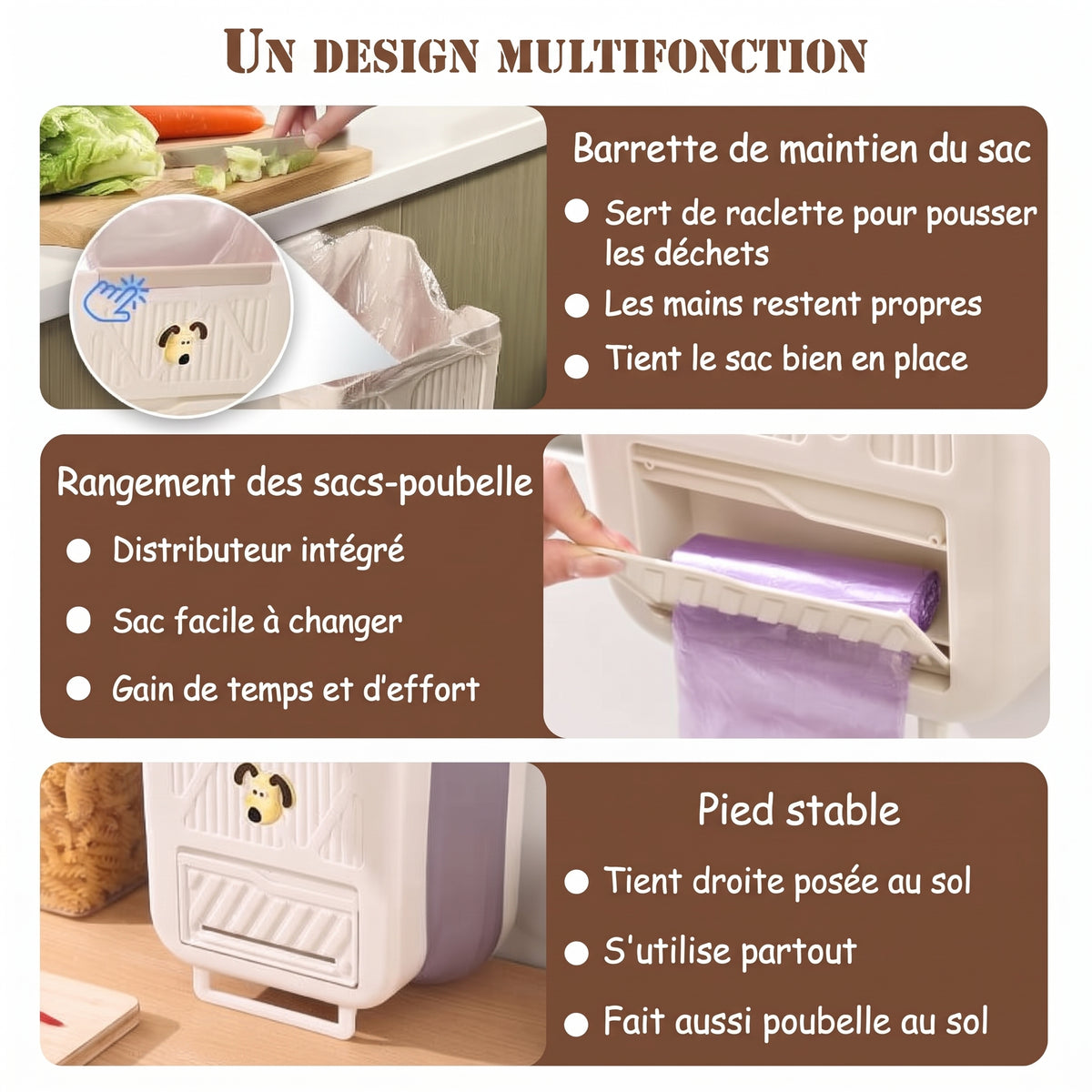Poubelle pliable à suspendre pour porte de placard, 6 L ou 10 L