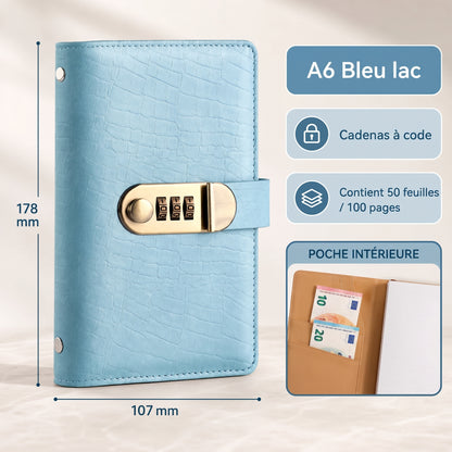 Carnet d'épargne A6 avec cadenas à code – A6 Bleu lac